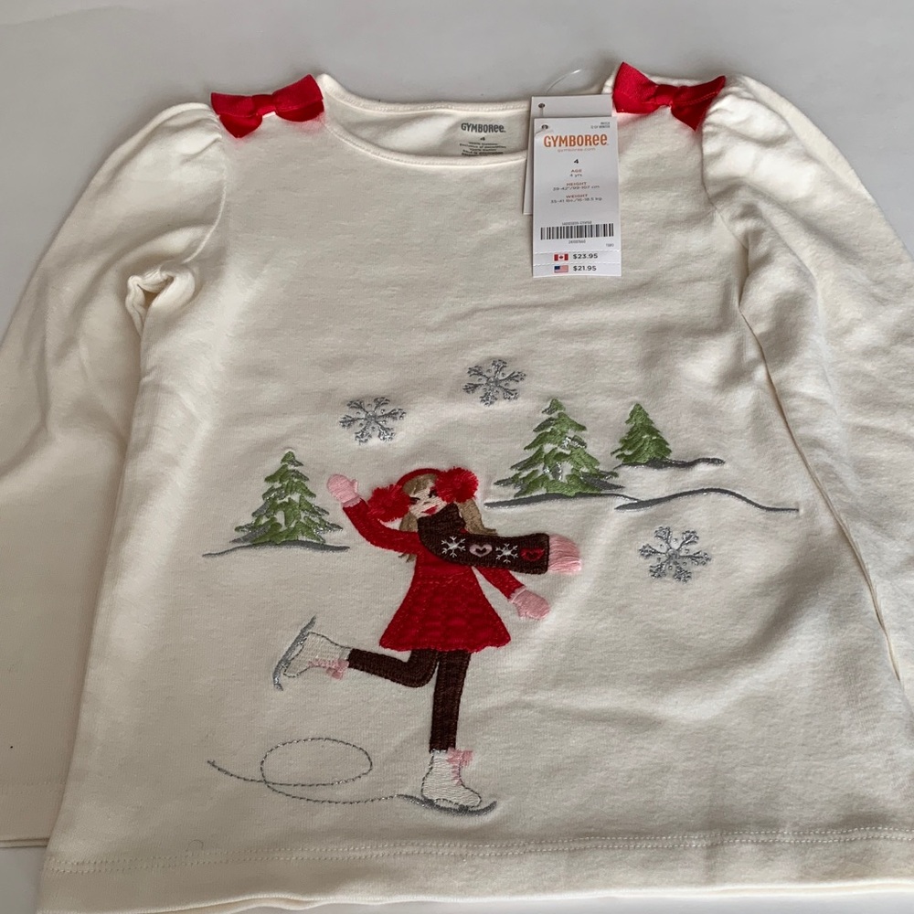 NWT Gymboree Festive Cream and Red Long Sleeve Tee size 4